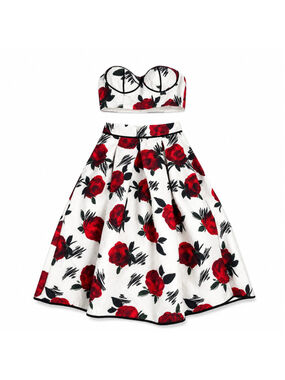 L'atiste by Amy Crop Top Pleated Midi Skirt Dress Set 2 pc Sz S Coquette Garden